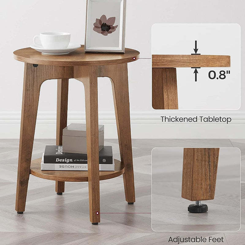 Minimalist Round Solid Wood 2-Tier End Table
