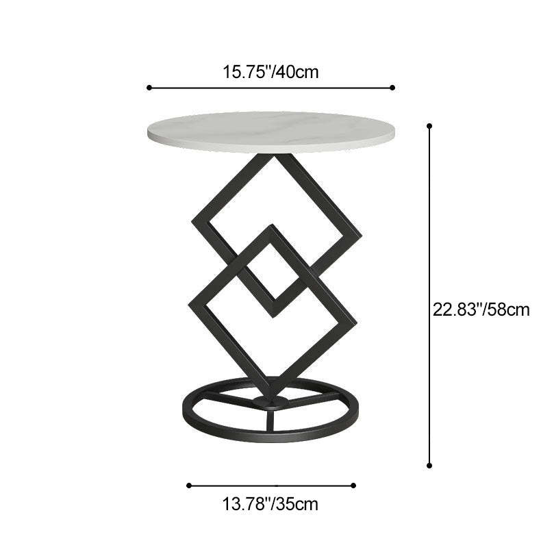 Minimalist Diamond-Base Round Rock Slab Metal Side Table — Gold Base + White