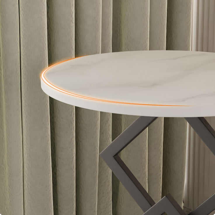 Minimalist Diamond-Base Round Rock Slab Metal Side Table