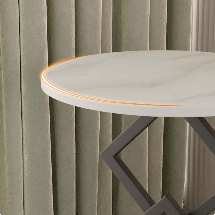 Minimalist Diamond-Base Round Rock Slab Metal Side Table