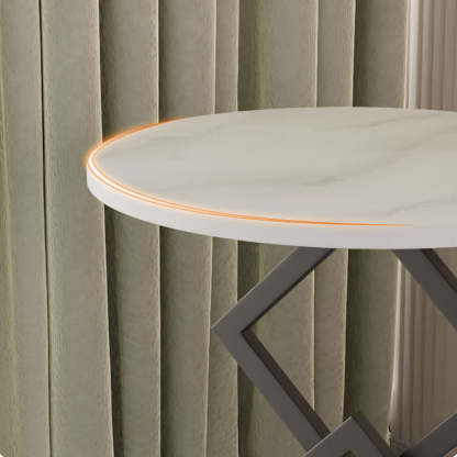Minimalist Diamond-Base Round Rock Slab Metal Side Table