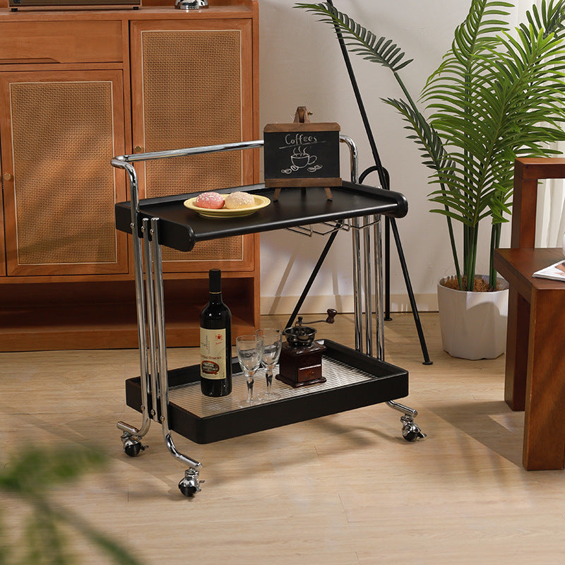 Mid-Century Rubberwood Metal Glass 2-Tier End Table