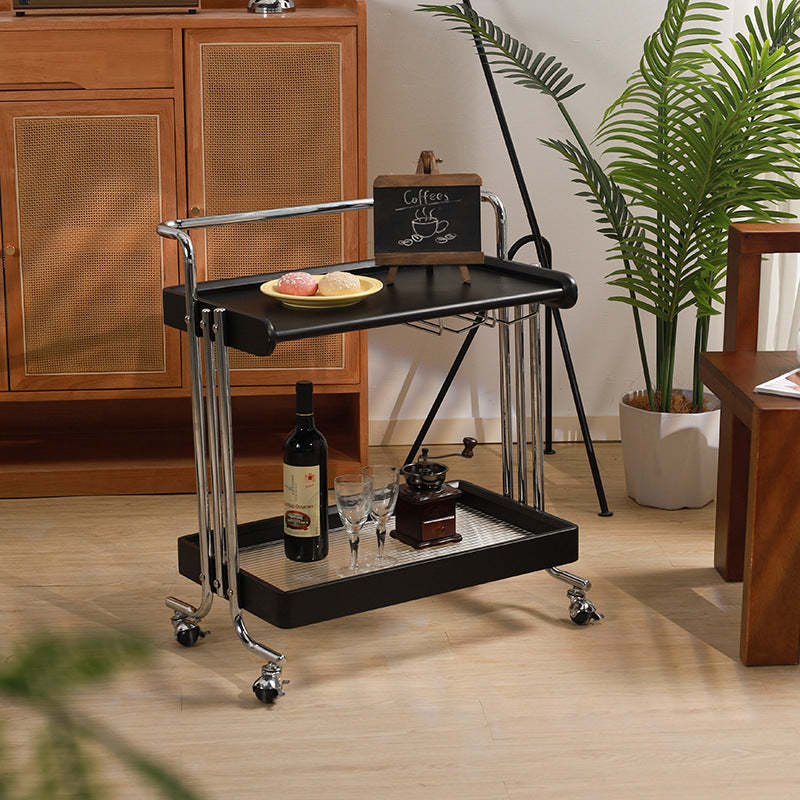 Mid-Century Rubberwood Metal Glass 2-Tier End Table