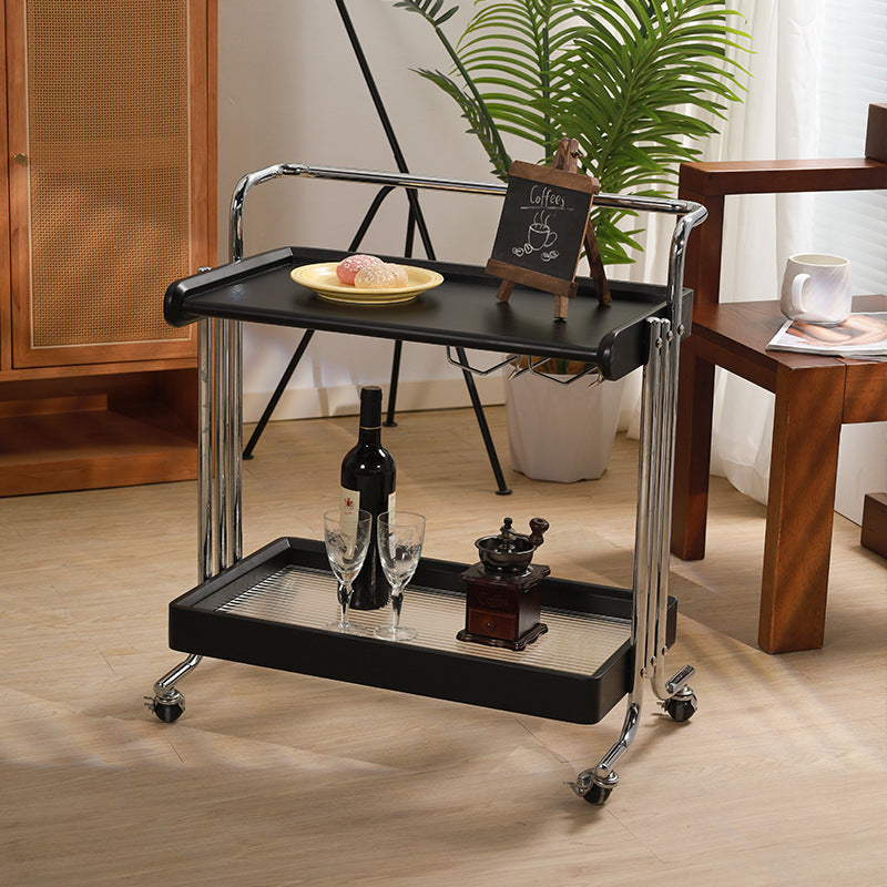 Mid-Century Rubberwood Metal Glass 2-Tier End Table