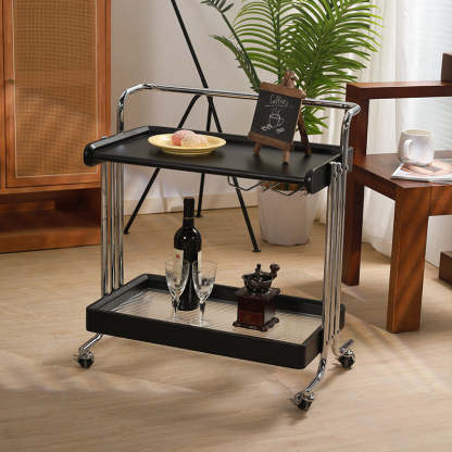 Mid-Century Rubberwood Metal Glass 2-Tier End Table