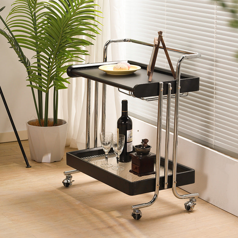 Mid-Century Rubberwood Metal Glass 2-Tier End Table