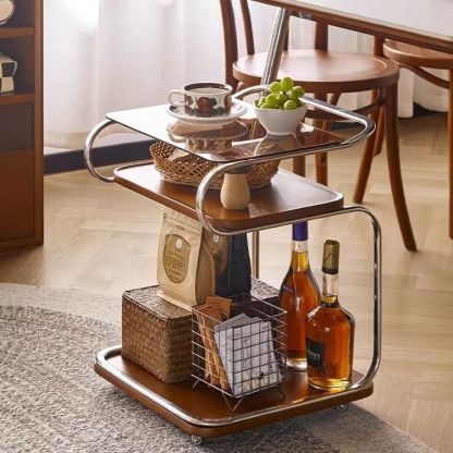 Nordic Titanium Wood Glass 3-Tier End Table