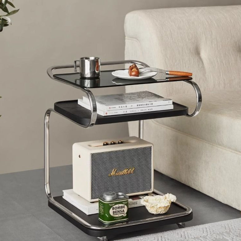 Nordic Titanium Wood Glass 3-Tier End Table
