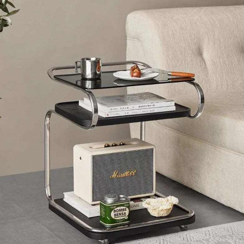 Nordic Titanium Wood Glass 3-Tier End Table