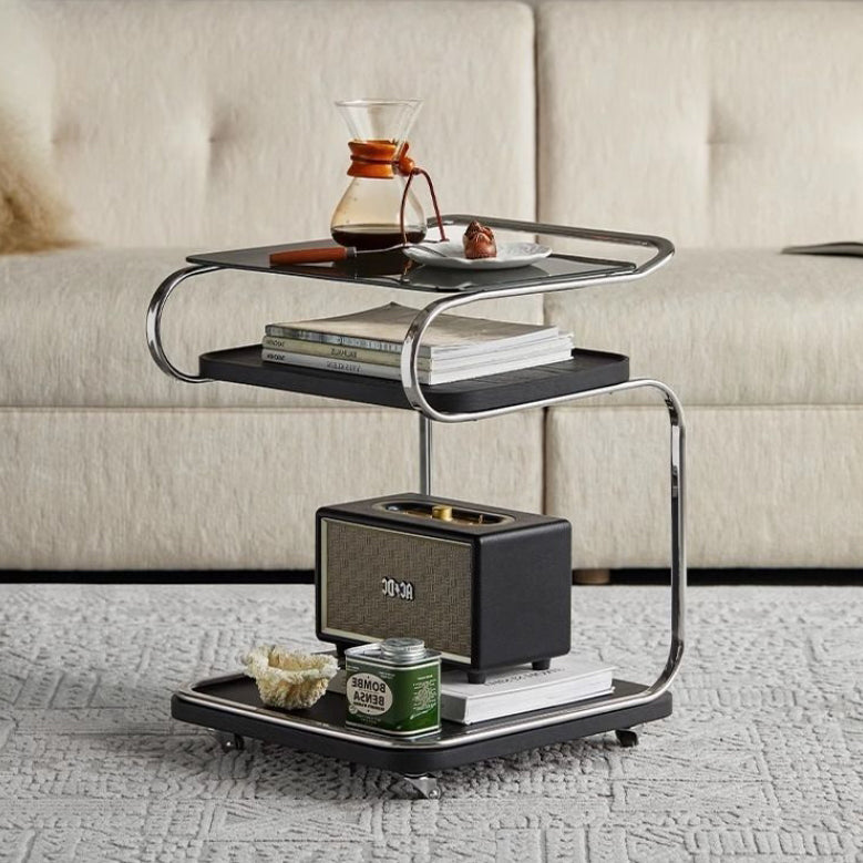 Nordic Titanium Wood Glass 3-Tier End Table