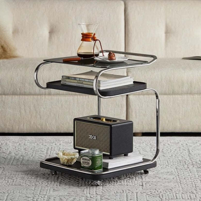 Nordic Titanium Wood Glass 3-Tier End Table