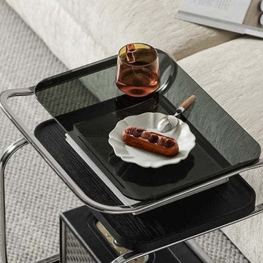 Nordic Titanium Wood Glass 3-Tier End Table