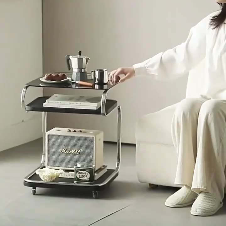 Nordic Titanium Wood Glass 3-Tier End Table