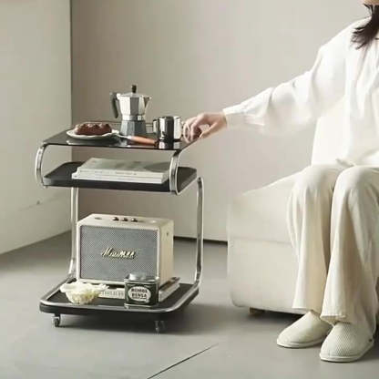 Nordic Titanium Wood Glass 3-Tier End Table