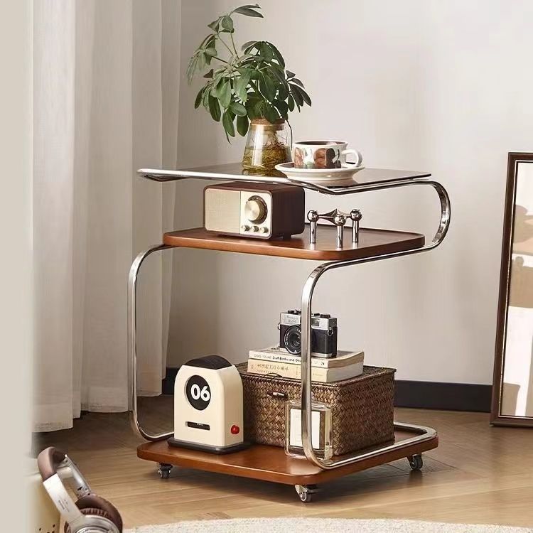 Nordic Titanium Wood Glass 3-Tier End Table