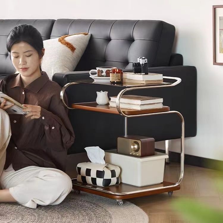 Nordic Titanium Wood Glass 3-Tier End Table