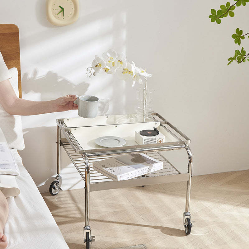 Nordic Steel 2-Tier End Table — Large Black + Small White