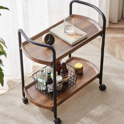 Minimalist Faux Panel Metal 2-Tier End Table with Armrest