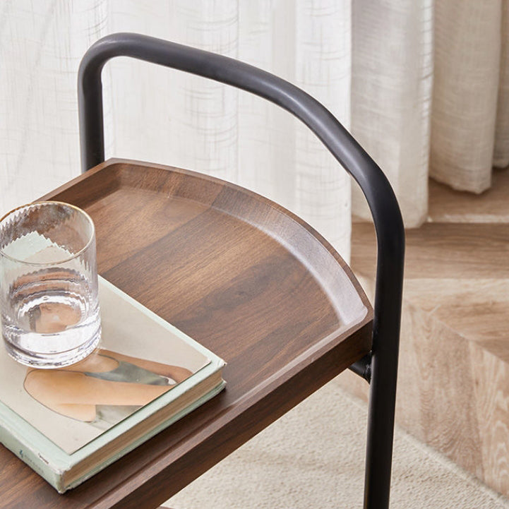 Minimalist Faux Panel Metal 2-Tier End Table with Armrest