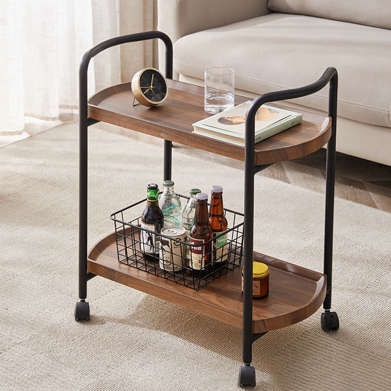 Minimalist Faux Panel Metal 2-Tier End Table with Armrest
