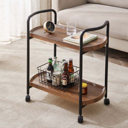 Minimalist Faux Panel Metal 2-Tier End Table with Armrest