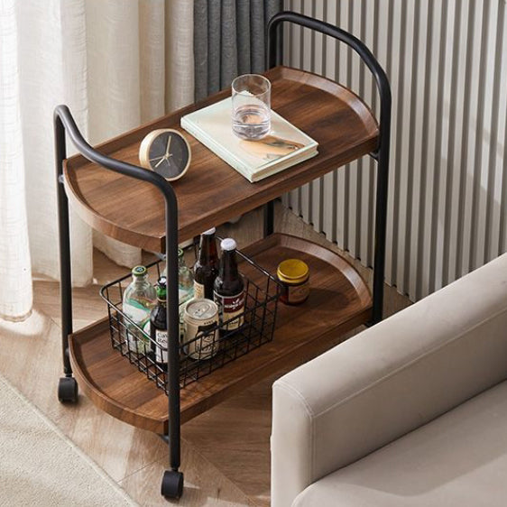 Minimalist Faux Panel Metal 2-Tier End Table with Armrest