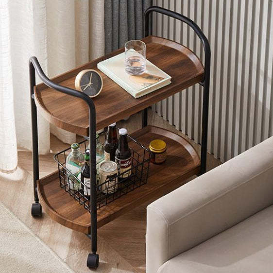 Minimalist Faux Panel Metal 2-Tier End Table with Armrest