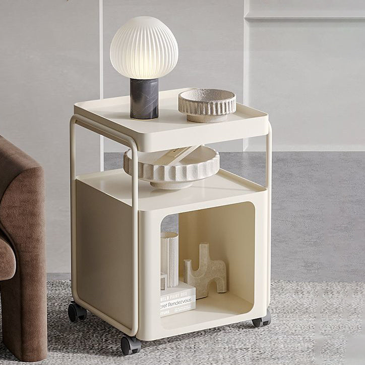 Rectangular Iron 3-Tier End Table — With Wheels / White