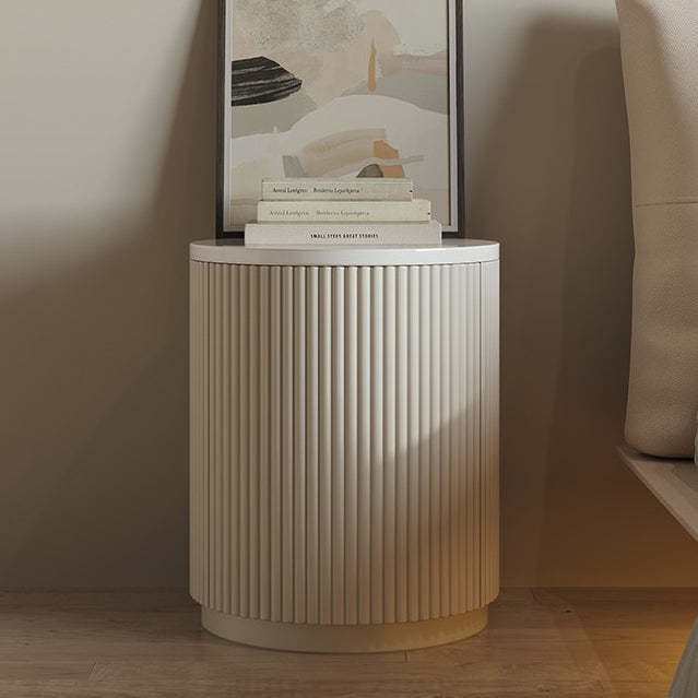 Minimalist Solid Wood 1-Cabinet Nightstand — Beige