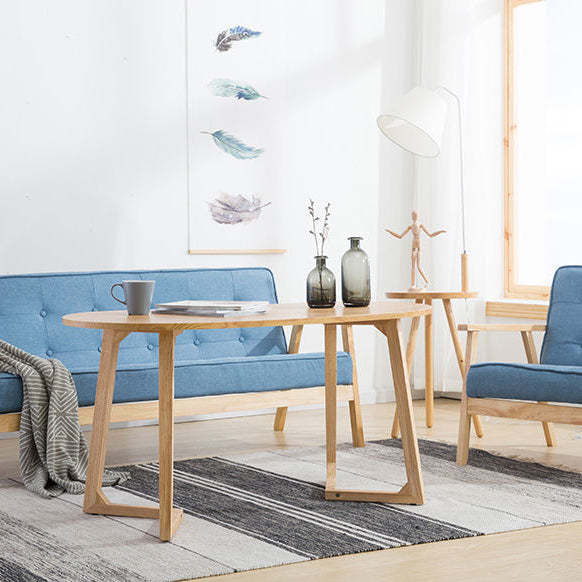 Minimalist Oval Faux Panel Wood Coffee Table — Rectangular / Walnut