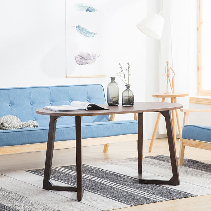Minimalist Oval Faux Panel Wood Coffee Table — Rectangular / Wood Color