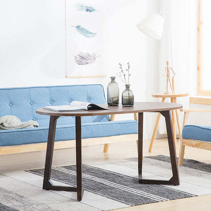 Minimalist Oval Faux Panel Wood Coffee Table — Rectangular / Wood Color