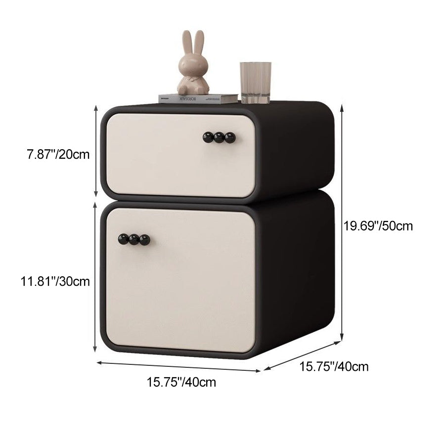Nordic Cream Microfiber Leather Nightstand — Black