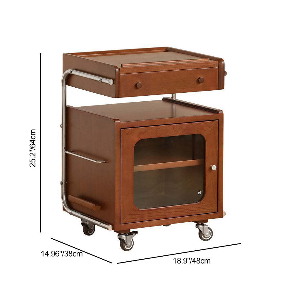 Mid-Century Robot Pine Wood Glass 1-Cabinet Nightstand