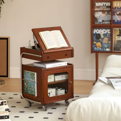 Mid-Century Robot Pine Wood Glass 1-Cabinet Nightstand