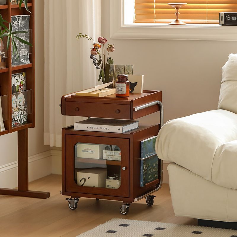 Mid-Century Robot Pine Wood Glass 1-Cabinet Nightstand