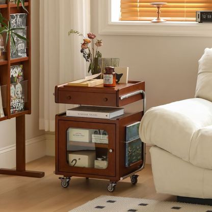 Mid-Century Robot Pine Wood Glass 1-Cabinet Nightstand