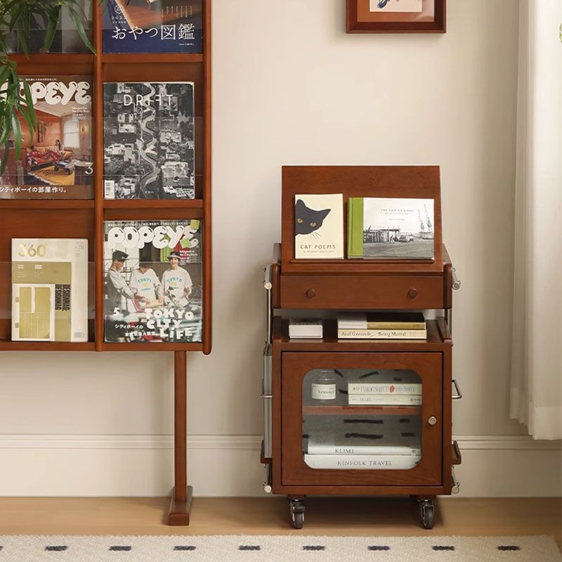 Mid-Century Robot Pine Wood Glass 1-Cabinet Nightstand — Cherry Wood Color