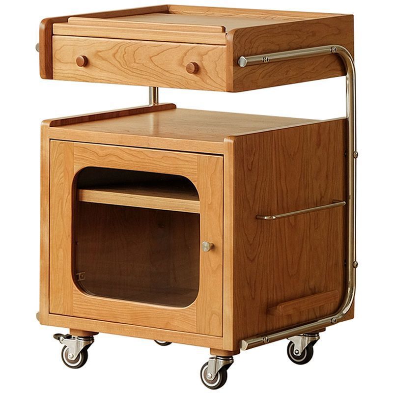 Mid-Century Robot Pine Wood Glass 1-Cabinet Nightstand
