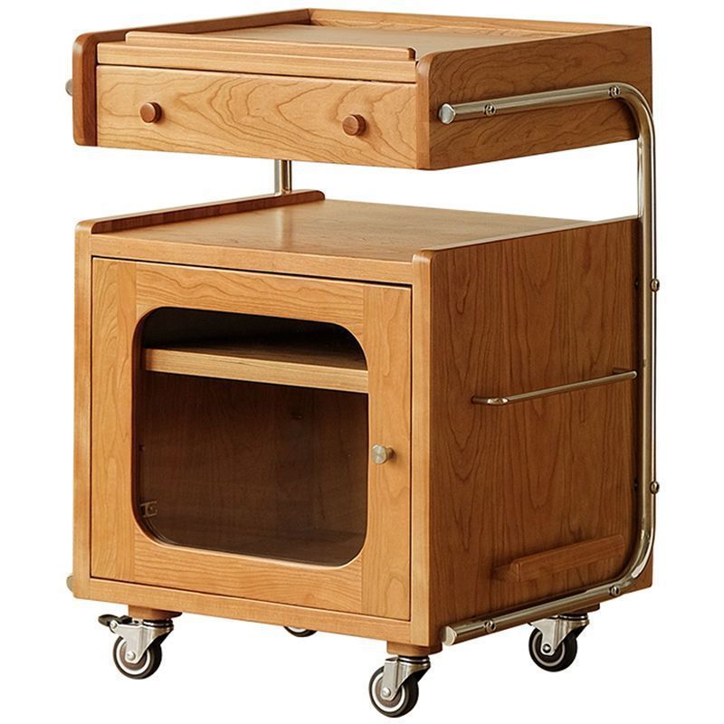 Mid-Century Robot Pine Wood Glass 1-Cabinet Nightstand