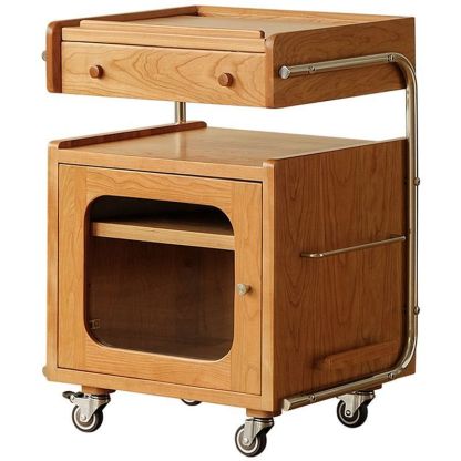 Mid-Century Robot Pine Wood Glass 1-Cabinet Nightstand