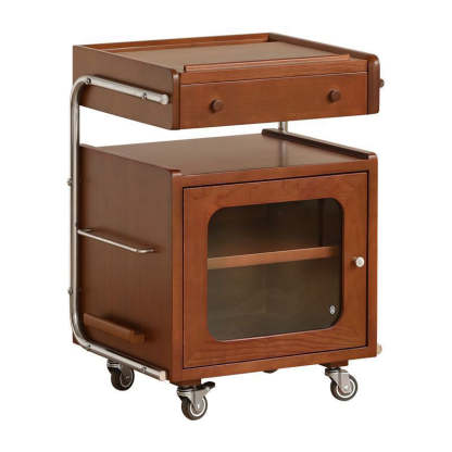 Mid-Century Robot Pine Wood Glass 1-Cabinet Nightstand