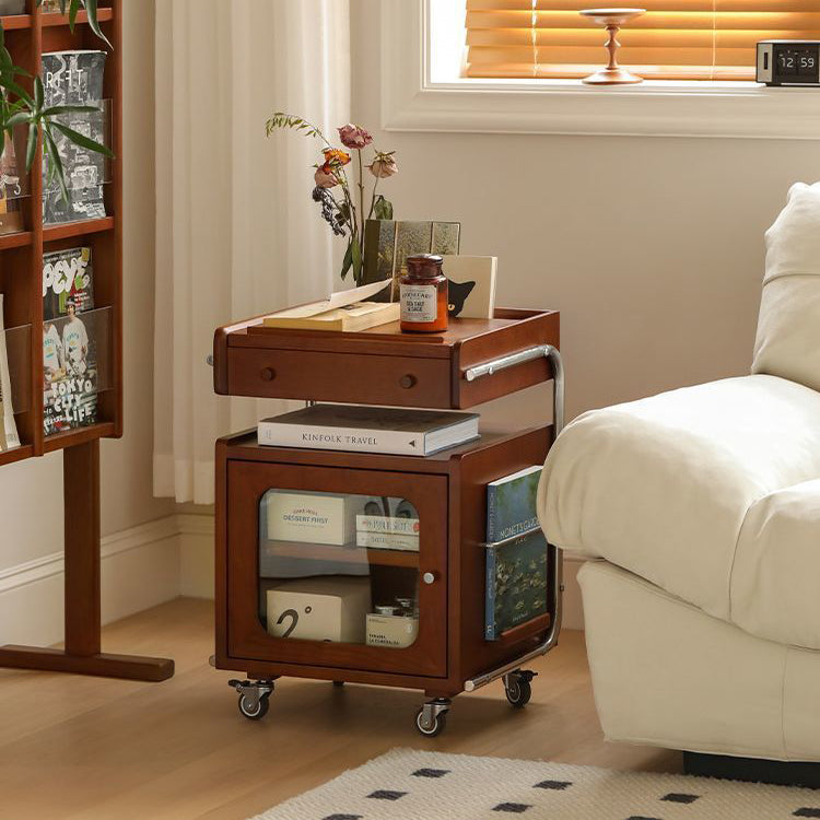 Mid-Century Robot Pine Wood Glass 1-Cabinet Nightstand