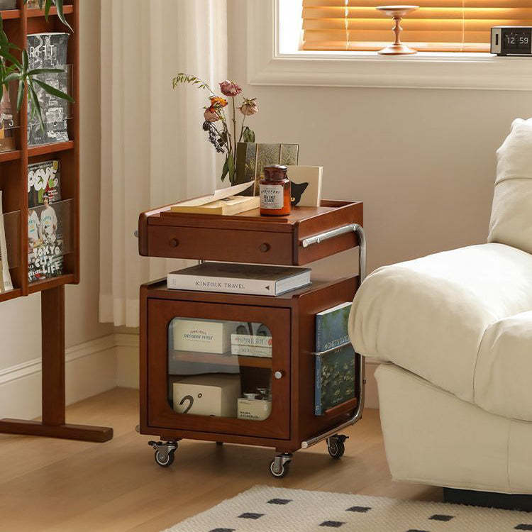 Mid-Century Robot Pine Wood Glass 1-Cabinet Nightstand