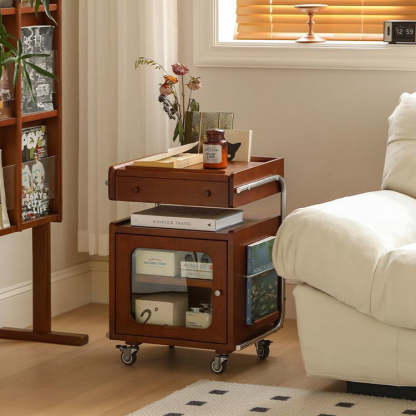 Mid-Century Robot Pine Wood Glass 1-Cabinet Nightstand