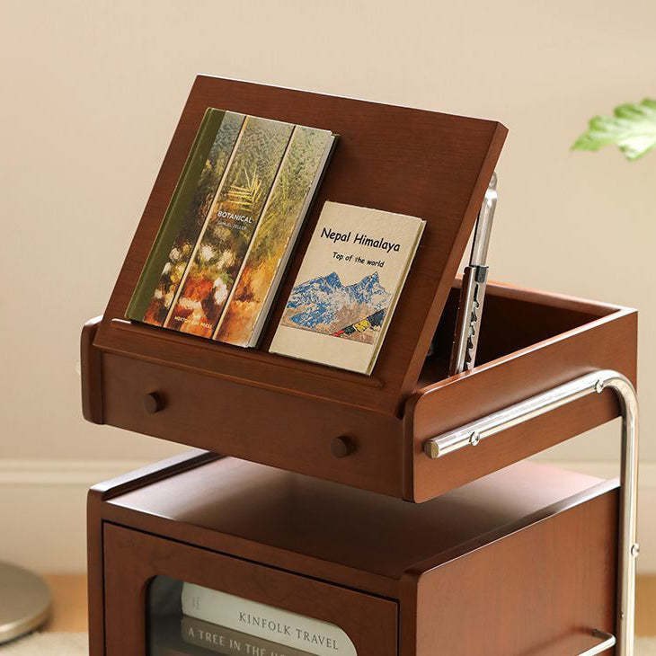 Mid-Century Robot Pine Wood Glass 1-Cabinet Nightstand