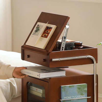 Mid-Century Robot Pine Wood Glass 1-Cabinet Nightstand