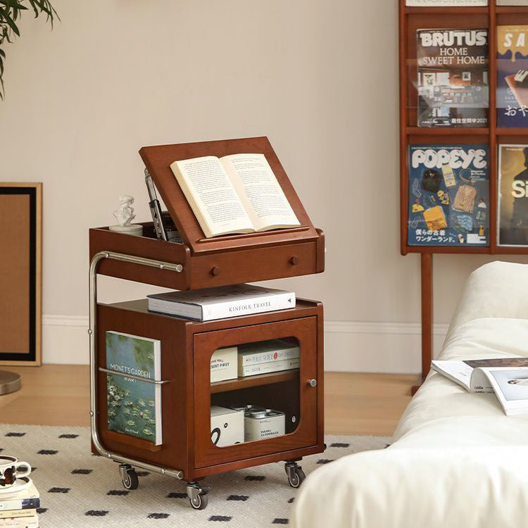Mid-Century Robot Pine Wood Glass 1-Cabinet Nightstand