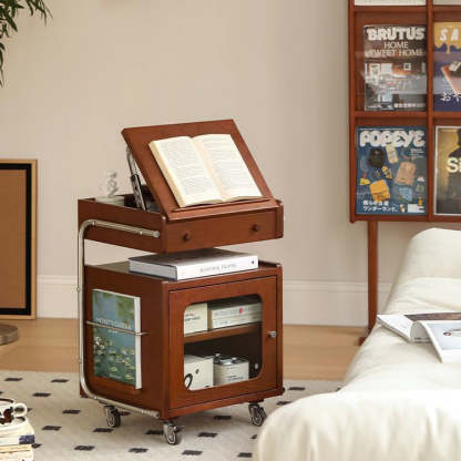 Mid-Century Robot Pine Wood Glass 1-Cabinet Nightstand