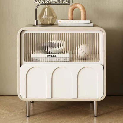 Minimalist Glass Wood Panel 2-Drawer Nightstand